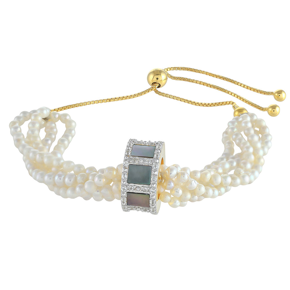 Pozlacené Stříbro 925/1000 - Náramek s Mušlí Paua a se Sladkovodní Kultivovanou Perlou - Karátové číslo: 38.56. přibližná hmotnost: 15.83 gramů