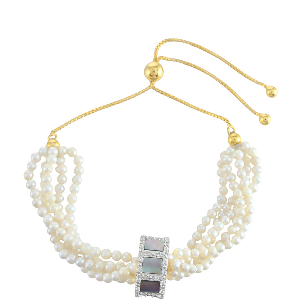 Pozlacené Stříbro 925/1000 - Náramek s Mušlí Paua a se Sladkovodní Kultivovanou Perlou - Karátové číslo: 38.56. přibližná hmotnost: 15.83 gramů