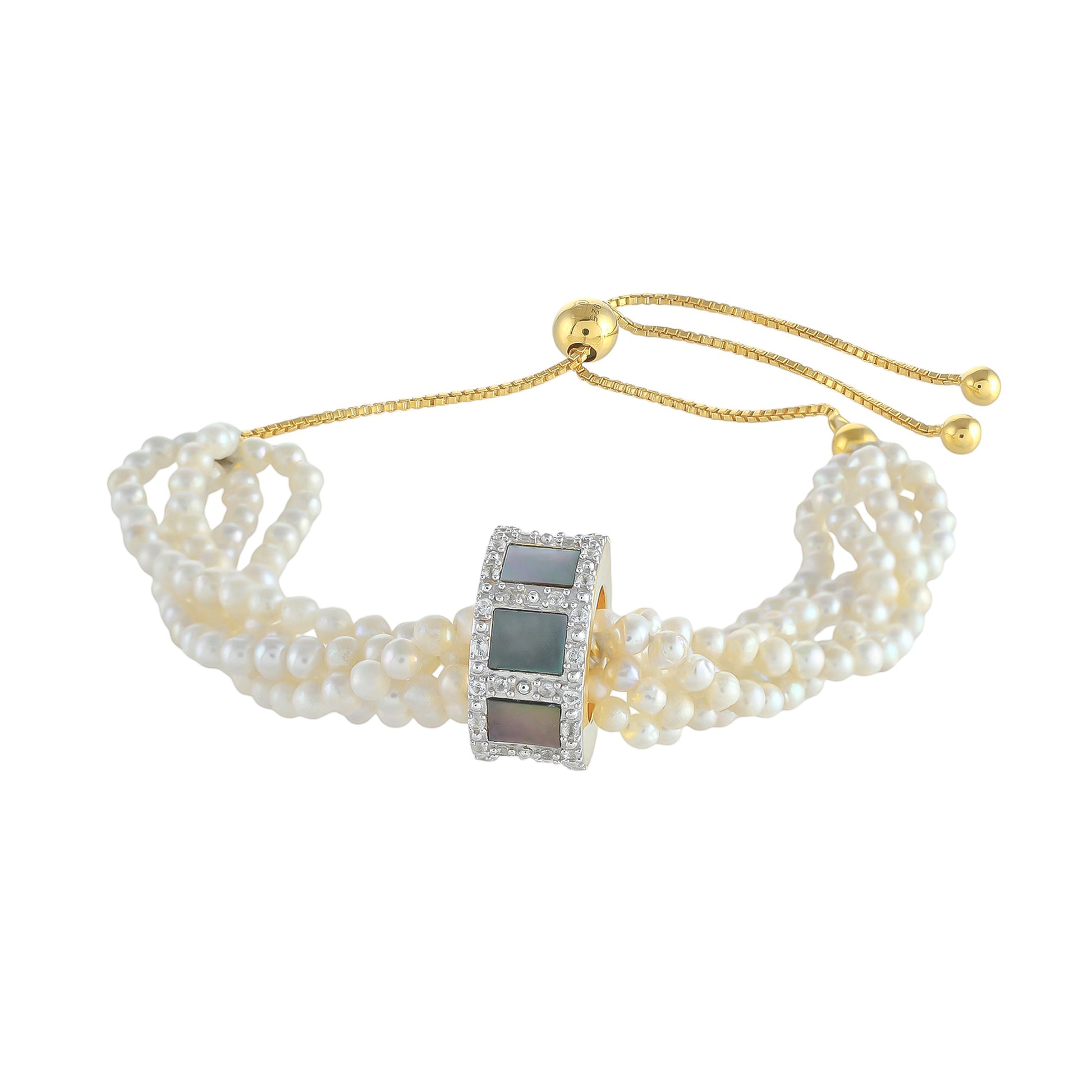 Pozlacené Stříbro 925/1000 - Náramek s Mušlí Paua a se Sladkovodní Kultivovanou Perlou - Karátové číslo: 38.56. přibližná hmotnost: 15.83 gramů 1 