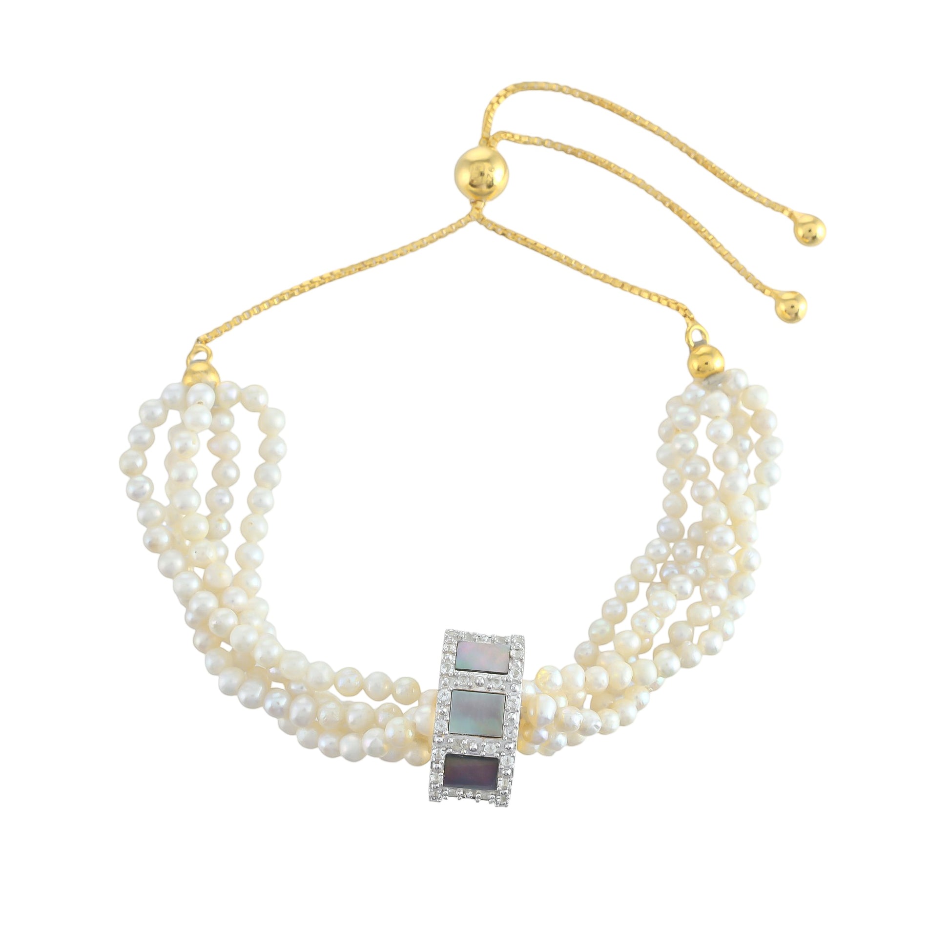 Pozlacené Stříbro 925/1000 - Náramek s Mušlí Paua a se Sladkovodní Kultivovanou Perlou - Karátové číslo: 38.56. přibližná hmotnost: 15.83 gramů 2 