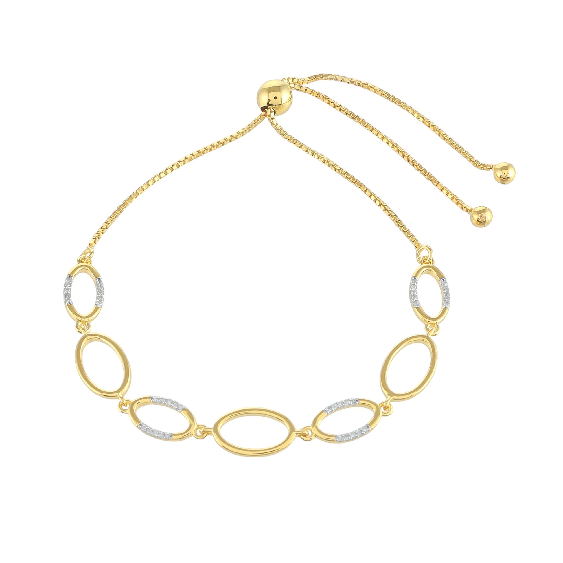 Pozlacené Stříbro 925/1000 - Náramek s Bílým Diamantem - Karátové číslo: 0.14. přibližná hmotnost: 4.52 gramů 1 