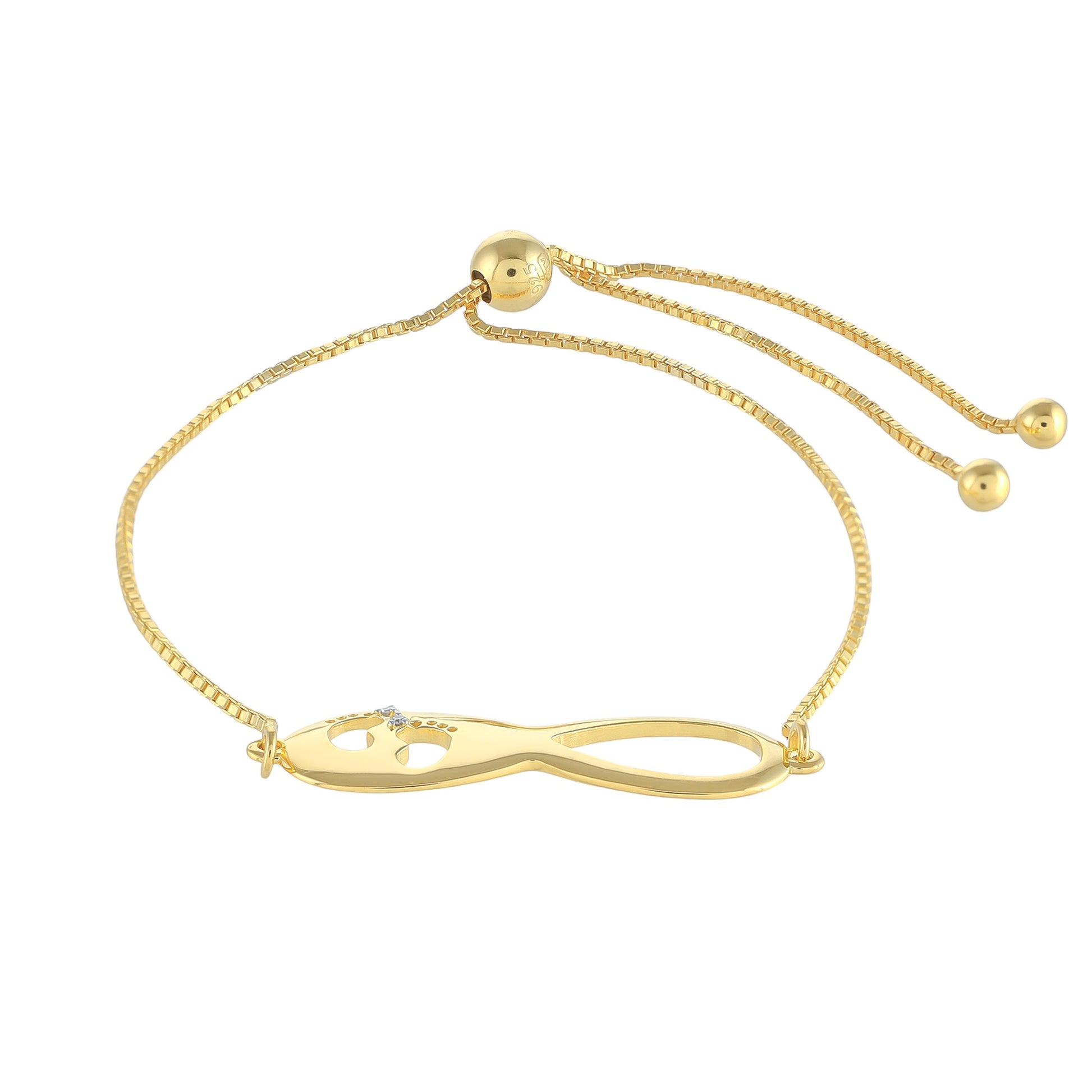 Pozlacené Stříbro 925/1000 - Náramek s Bílým Diamantem - Karátové číslo: 0.01. přibližná hmotnost: 3.8 gramů 2 