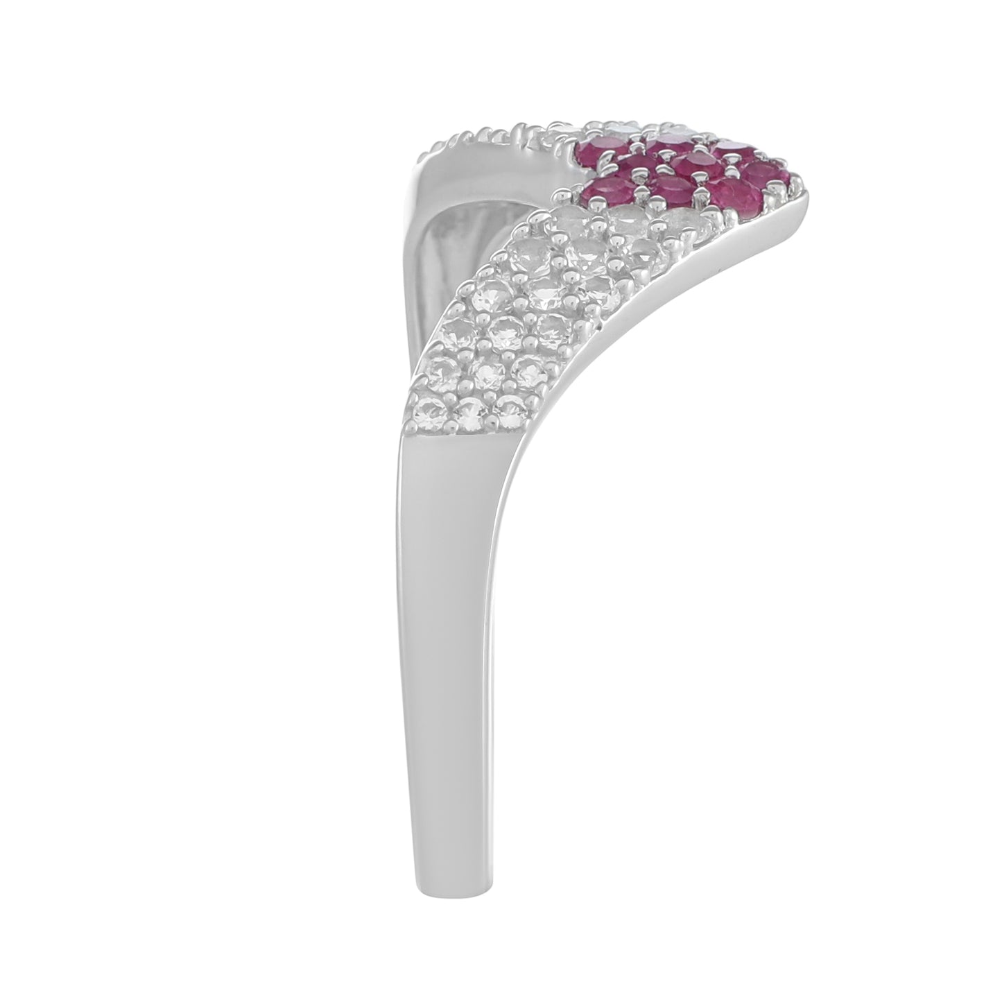Stříbro 925/1000 - Prsten s Thajským Rubínem a Bílým Topazem - Karátové číslo: 0.53. přibližná hmotnost: 2.47 gramů