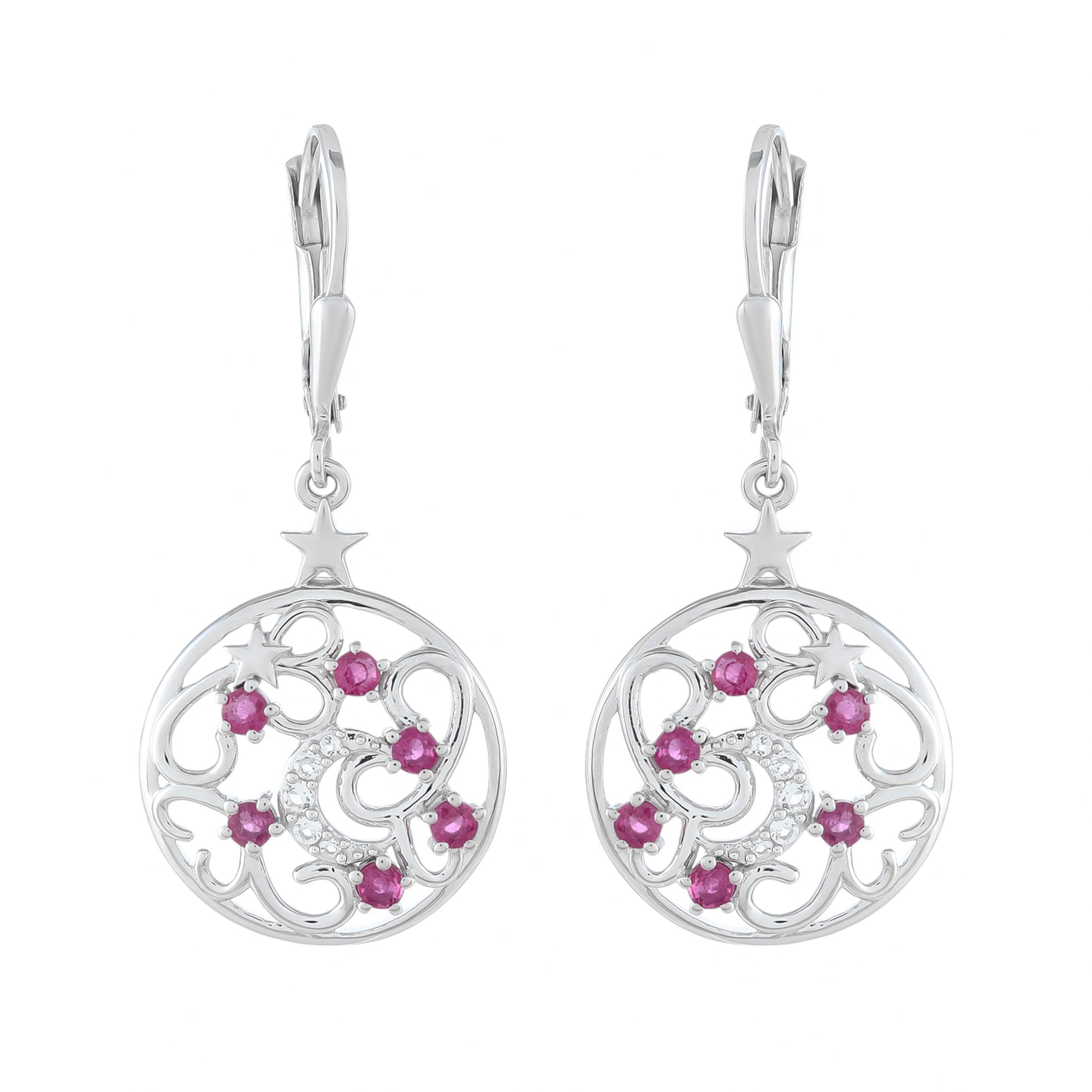 Stříbro 925/1000 - Náušnice s Thajským Rubínem a Bílým Topazem - Karátové číslo: 0.77. přibližná hmotnost: 3.91 gramů 1 