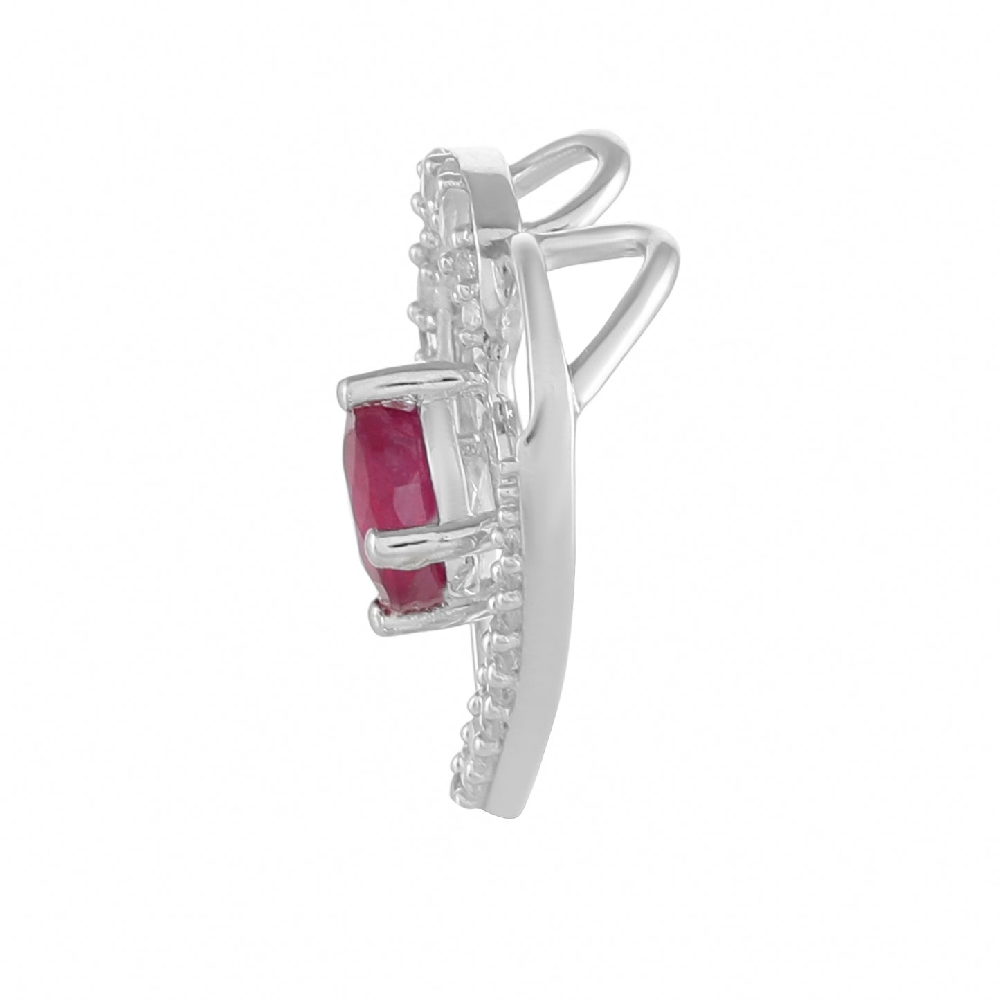 Stříbro 925/1000 - Přívěsek s Thajským Rubínem a Bílým Topazem - Karátové číslo: 1.69. přibližná hmotnost: 1.96 gramů