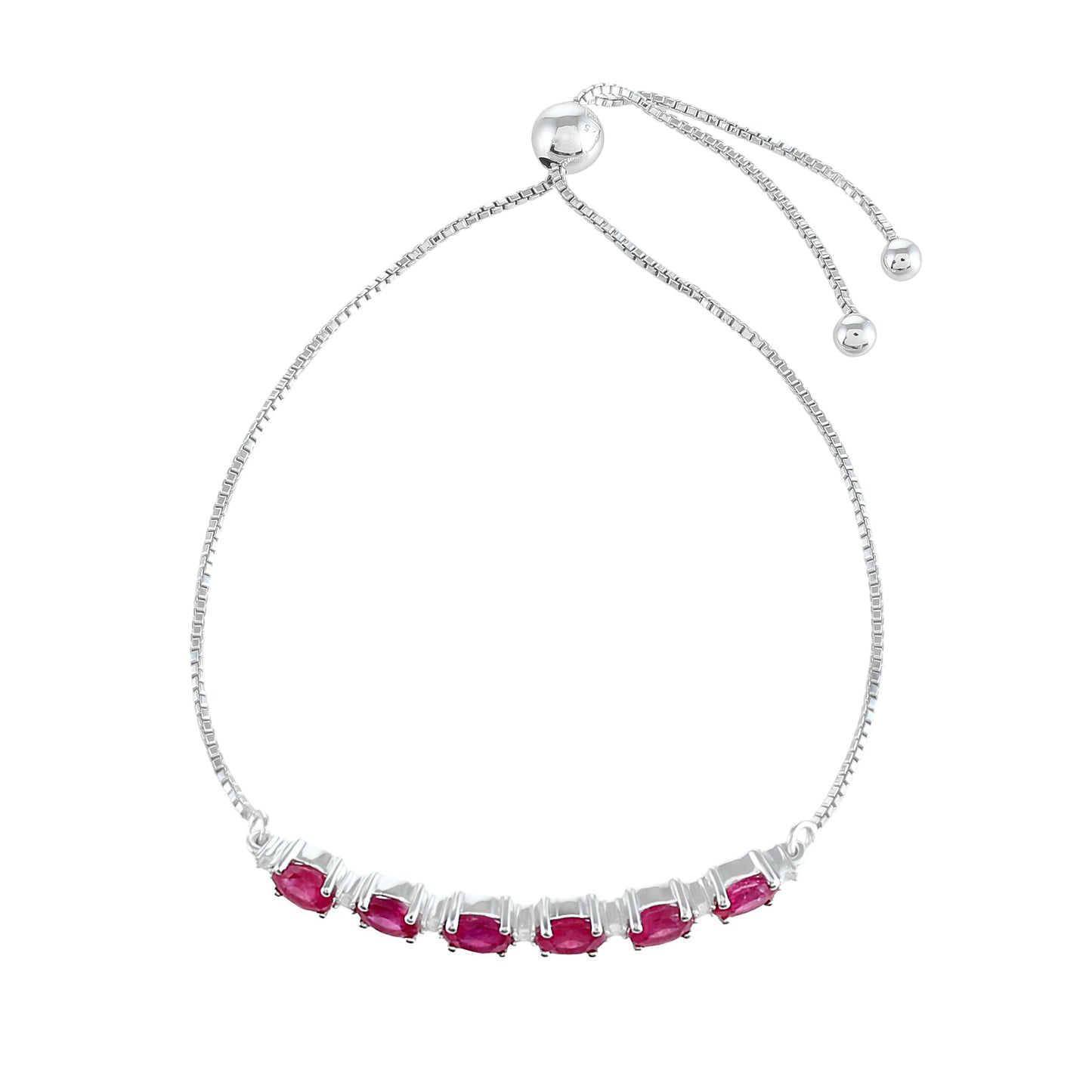 Stříbro 925/1000 - Náramek s Thajským Rubínem a Bílým Topazem - Karátové číslo: 3.17. přibližná hmotnost: 4.62 gramů