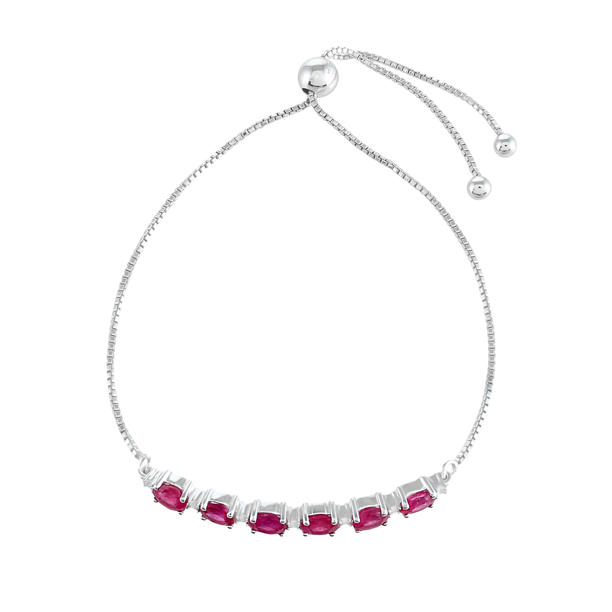 Stříbro 925/1000 - Náramek s Thajským Rubínem a Bílým Topazem - Karátové číslo: 3.17. přibližná hmotnost: 4.62 gramů 2 