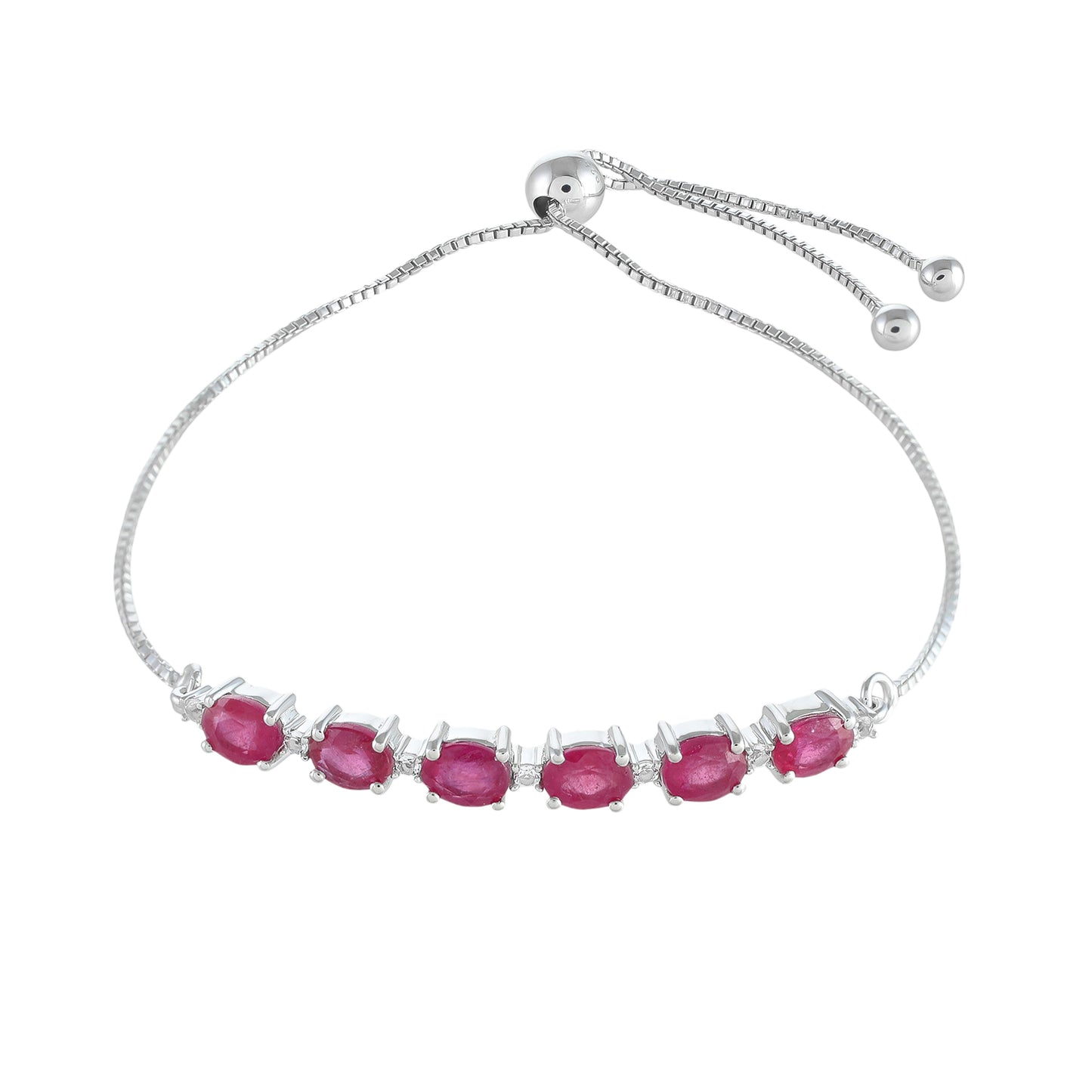 Stříbro 925/1000 - Náramek s Thajským Rubínem a Bílým Topazem - Karátové číslo: 3.17. přibližná hmotnost: 4.62 gramů