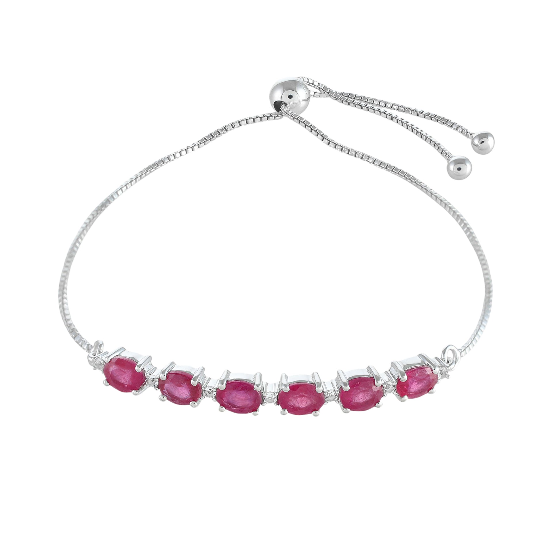 Stříbro 925/1000 - Náramek s Thajským Rubínem a Bílým Topazem - Karátové číslo: 3.17. přibližná hmotnost: 4.62 gramů 1 