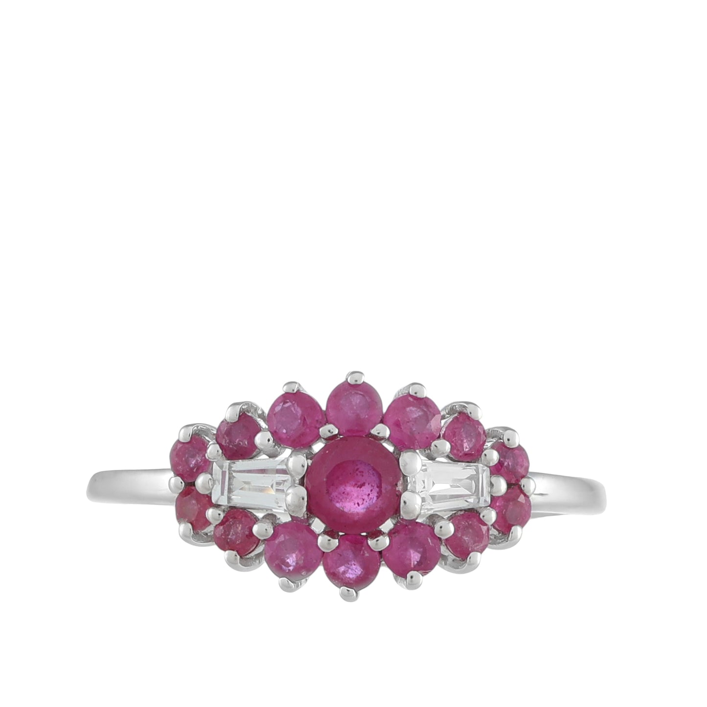 Stříbro 925/1000 - Prsten s Thajským Rubínem a Bílým Topazem - Karátové číslo: 1.1. přibližná hmotnost: 2.18 gramů