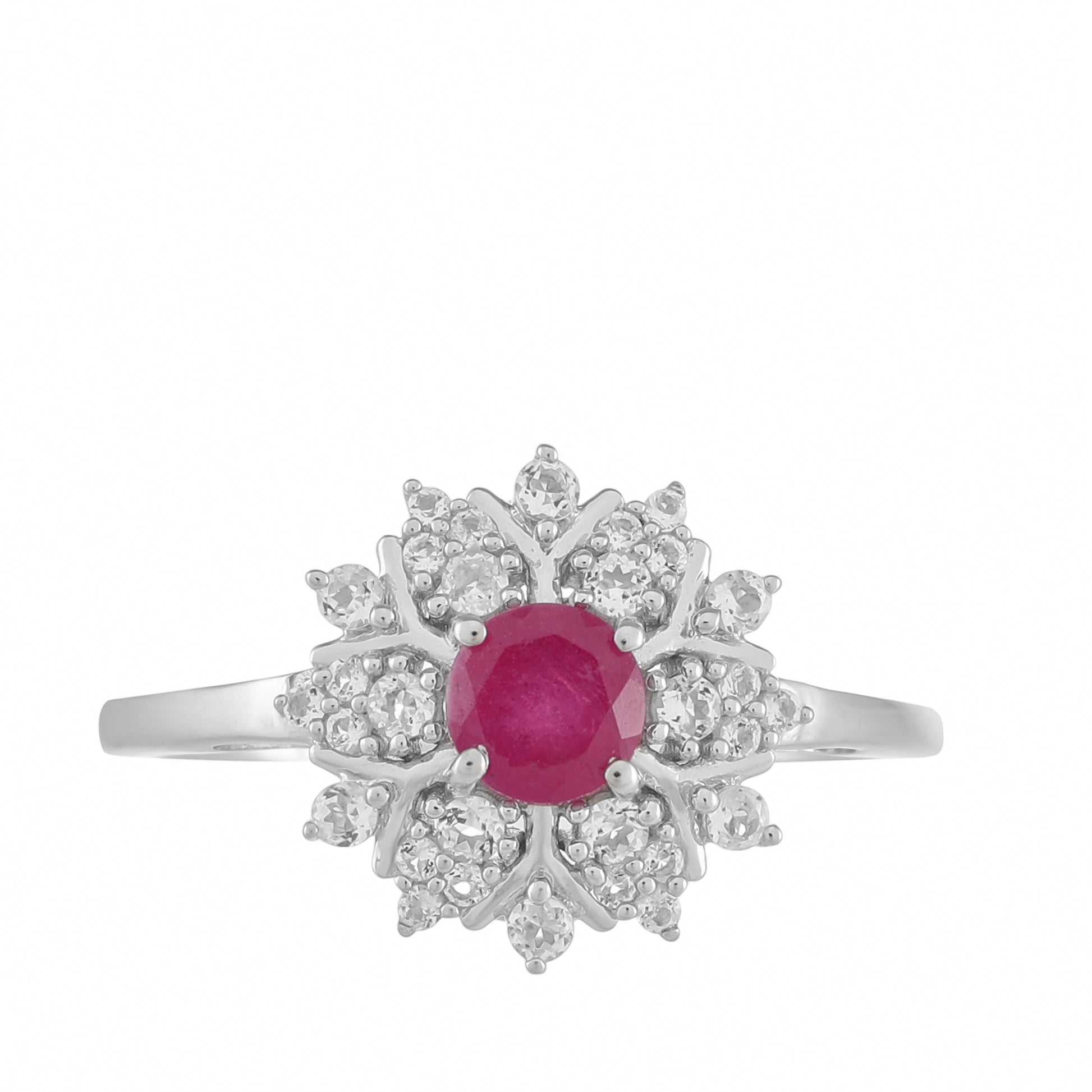 Stříbro 925/1000 - Prsten s Thajským Rubínem a Bílým Topazem - Karátové číslo: 0.8. přibližná hmotnost: 2.55 gramů 1 