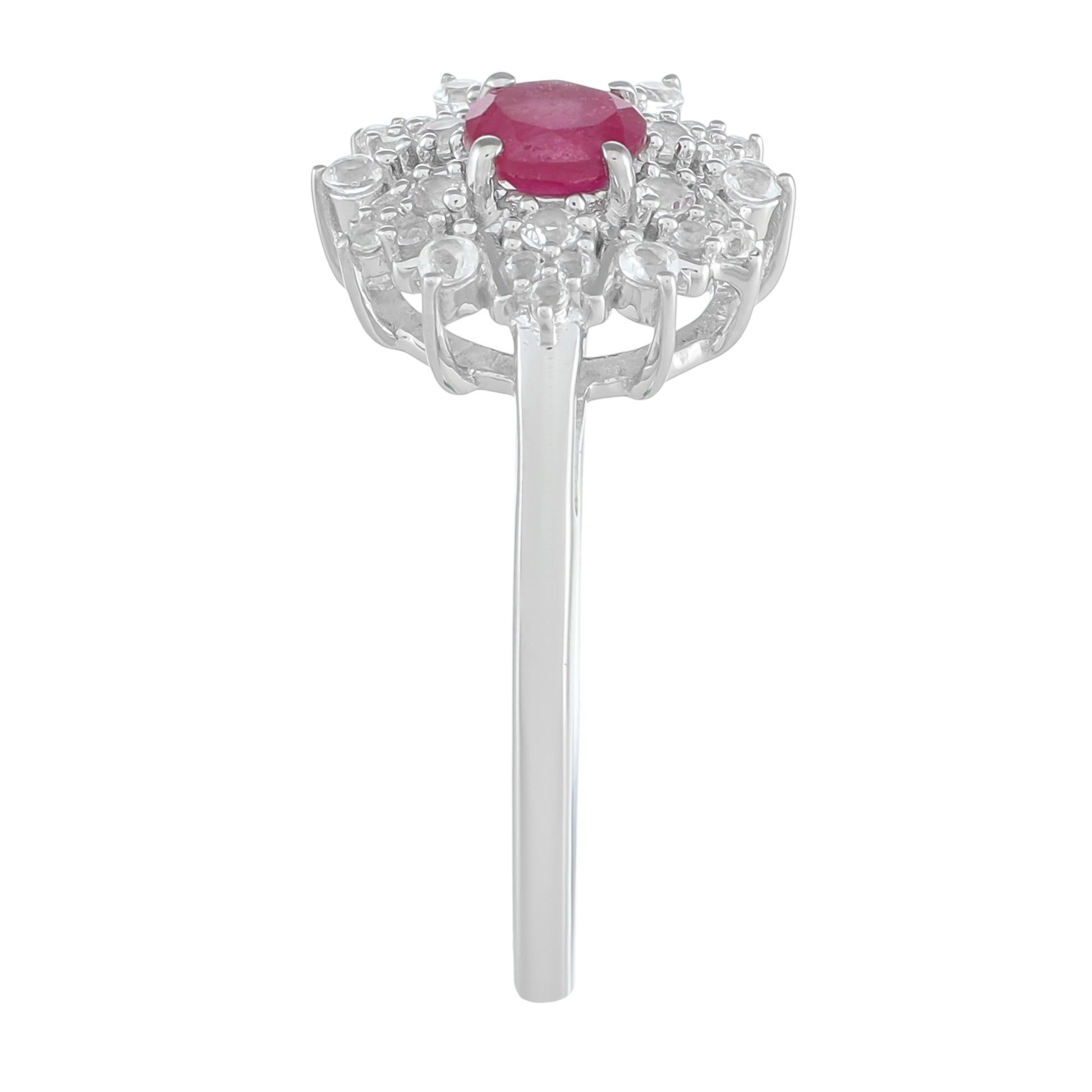 Stříbro 925/1000 - Prsten s Thajským Rubínem a Bílým Topazem - Karátové číslo: 0.8. přibližná hmotnost: 2.55 gramů 3 