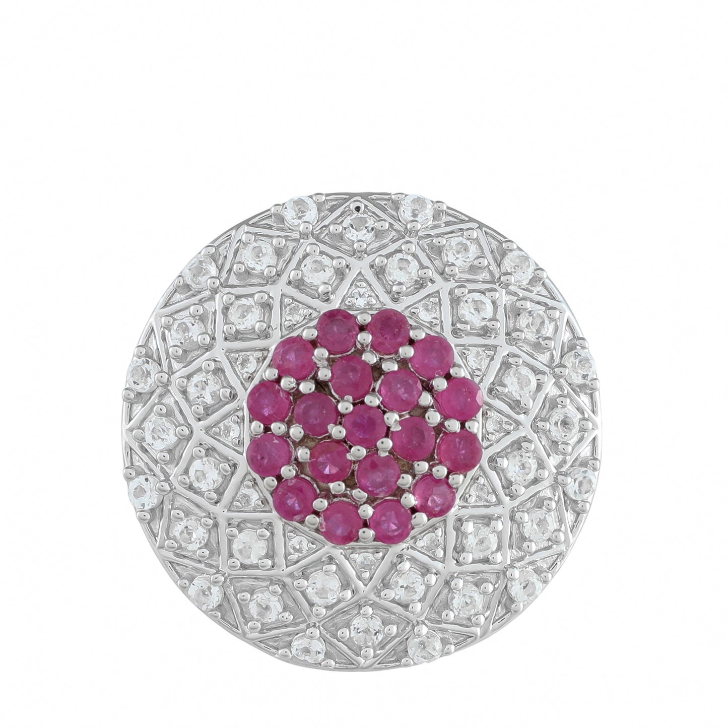 Stříbro 925/1000 - Prsten s Thajským Rubínem a Bílým Topazem - Karátové číslo: 3.16. přibližná hmotnost: 9.87 gramů