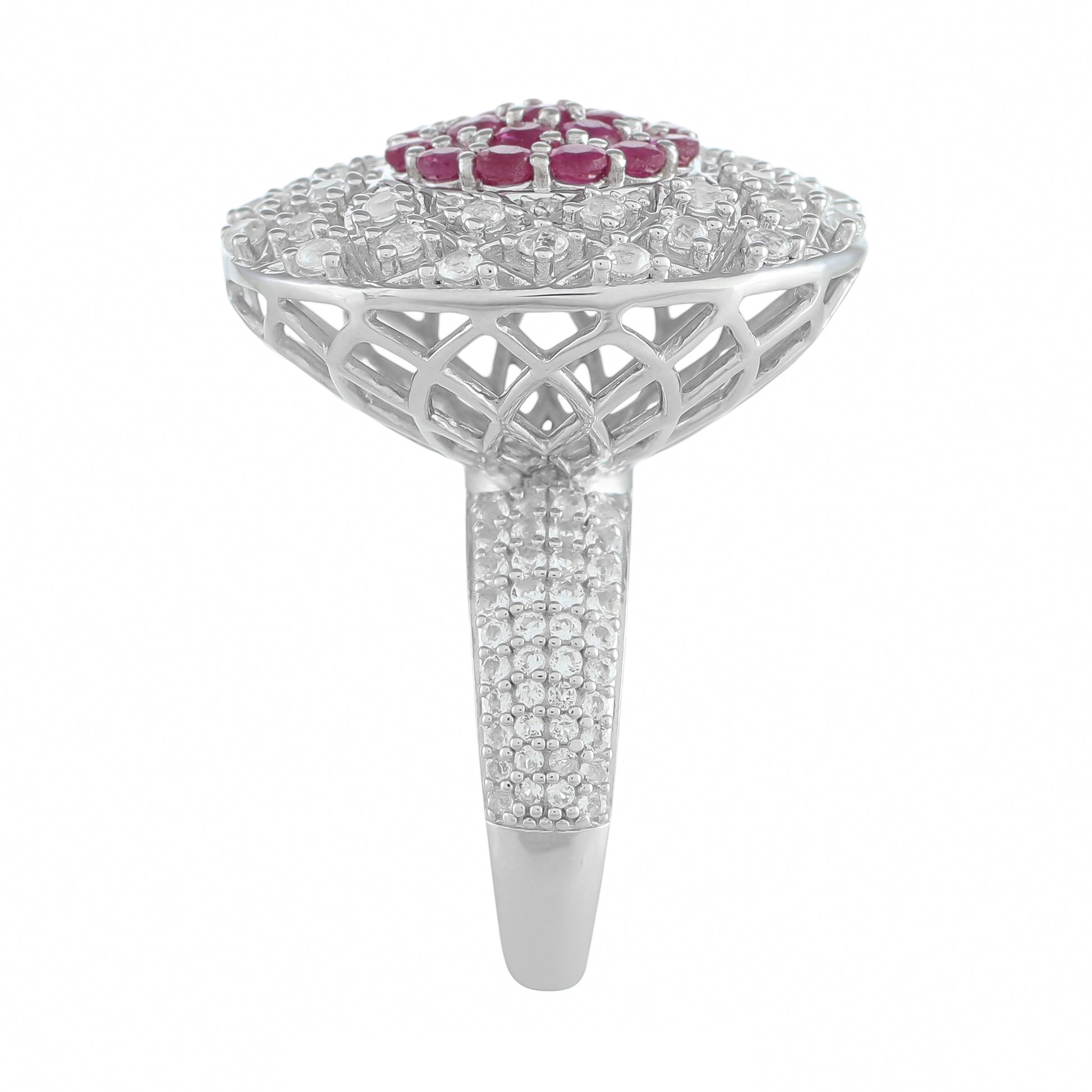 Stříbro 925/1000 - Prsten s Thajským Rubínem a Bílým Topazem - Karátové číslo: 3.16. přibližná hmotnost: 9.87 gramů 3 