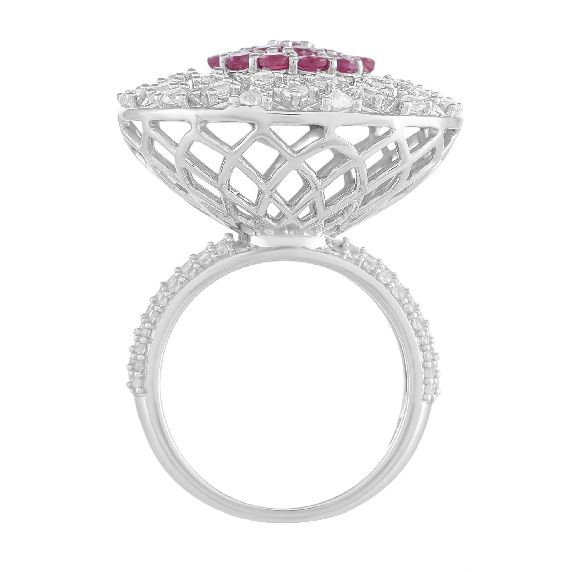 Stříbro 925/1000 - Prsten s Thajským Rubínem a Bílým Topazem - Karátové číslo: 3.16. přibližná hmotnost: 9.87 gramů 4 