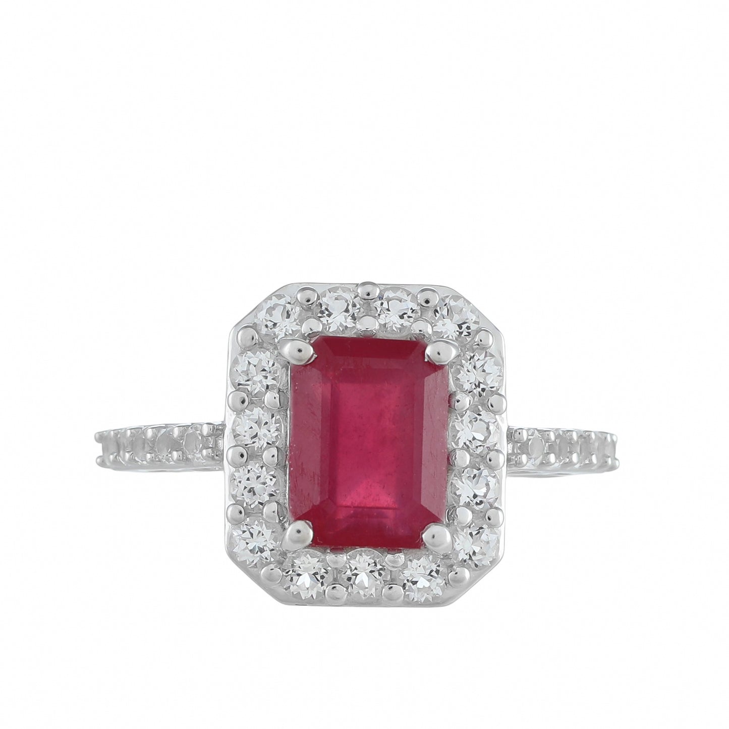 Stříbrný Prsten s Thajským Rubínem a Bílým Topazem
