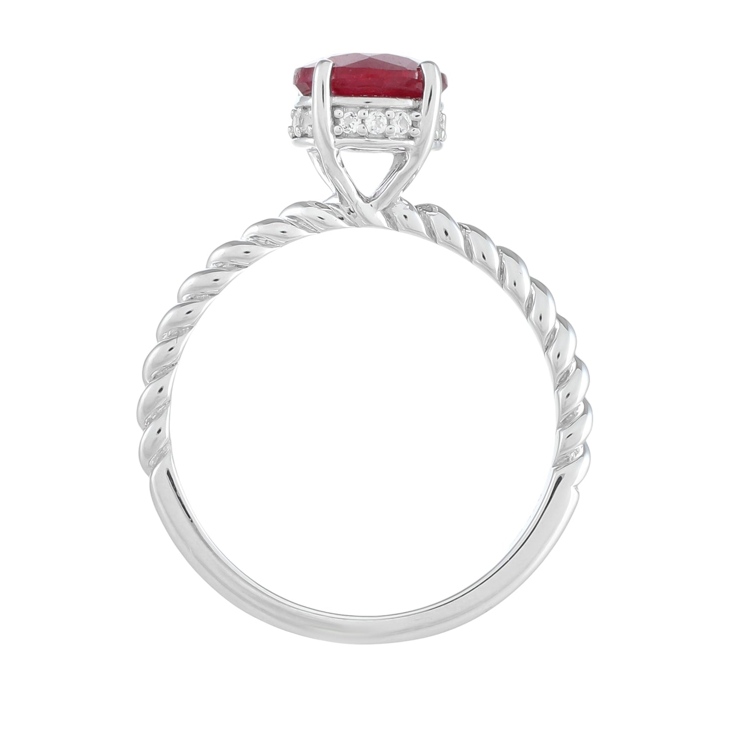 Stříbro 925/1000 - Prsten s Thajským Rubínem a Bílým Topazem - Karátové číslo: 2.09. přibližná hmotnost: 2.46 gramů