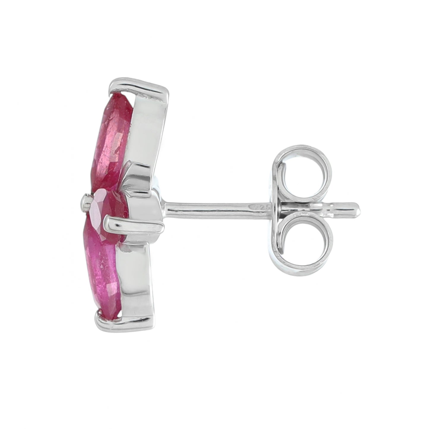 Stříbro 925/1000 - Náušnice s Thajským Rubínem - Karátové číslo: 2.76. přibližná hmotnost: 2.4 gramů