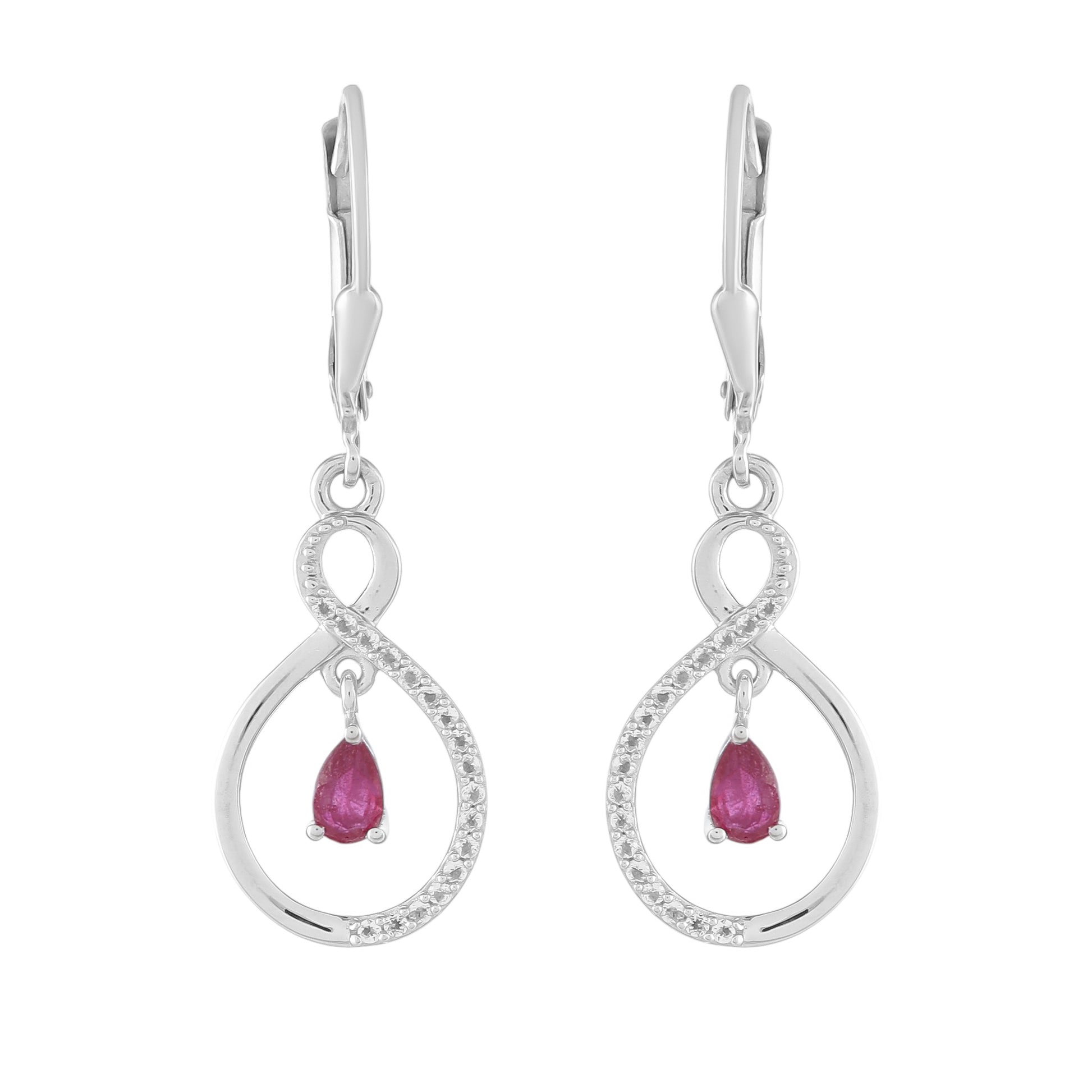 Stříbro 925/1000 - Náušnice s Thajským Rubínem a Bílým Topazem - Karátové číslo: 0.79. přibližná hmotnost: 3.3 gramů 1 