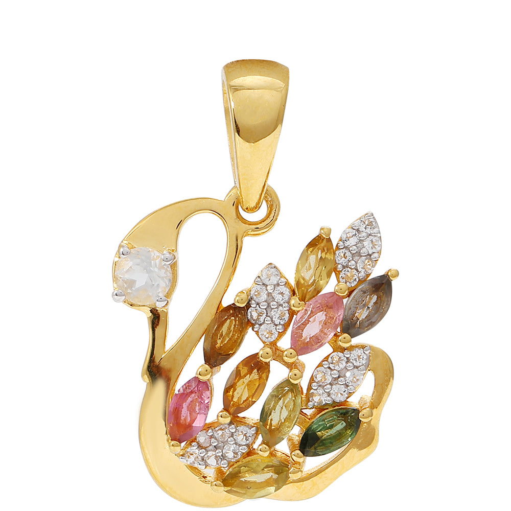 Pozlacený Stříbrný Přívěsek s Duhovým Turmalínem z Pelmadulla a Bílým Topazem