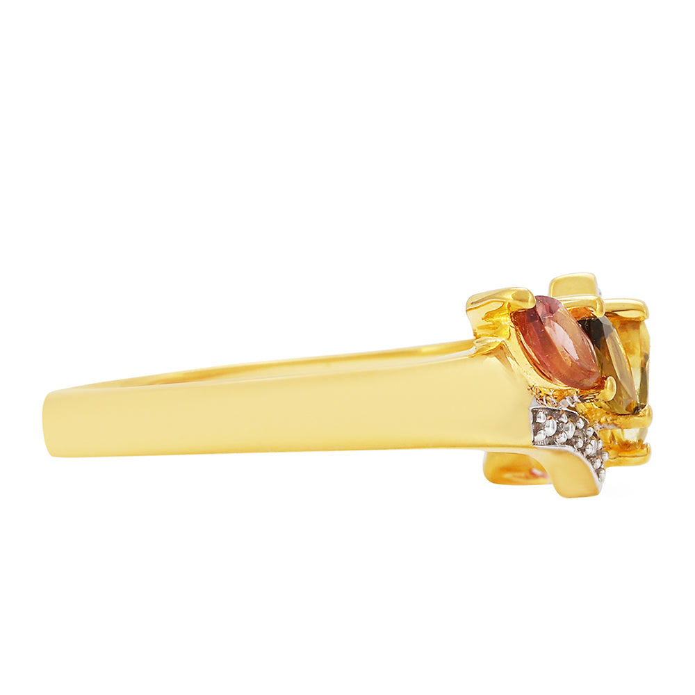 Pozlacené Stříbro 925/1000 - Prsten s Duhovým Turmalínem z Pelmadulla a Bílým Topazem - Karátové číslo: 0.76. přibližná hmotnost: 2.3 gramů 2 