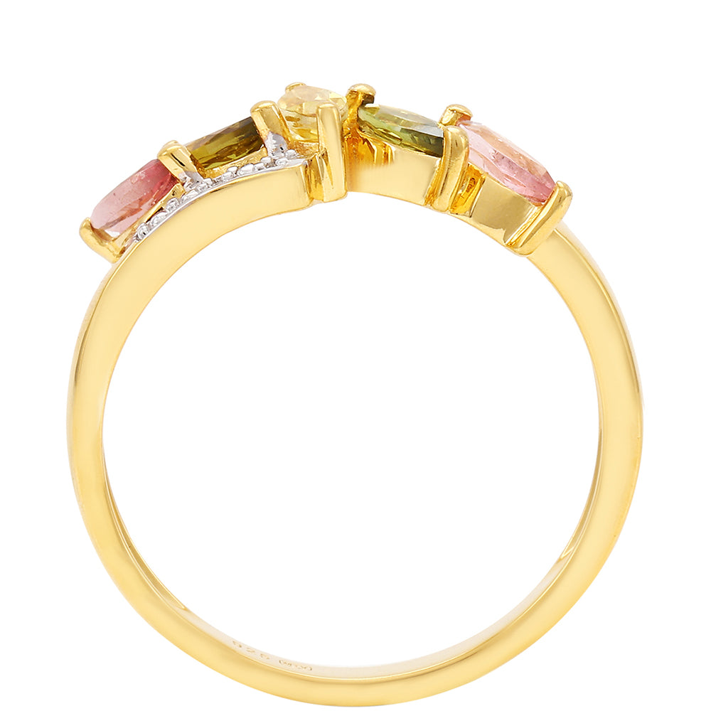 Pozlacené Stříbro 925/1000 - Prsten s Duhovým Turmalínem z Pelmadulla a Bílým Topazem - Karátové číslo: 0.76. přibližná hmotnost: 2.3 gramů 4 