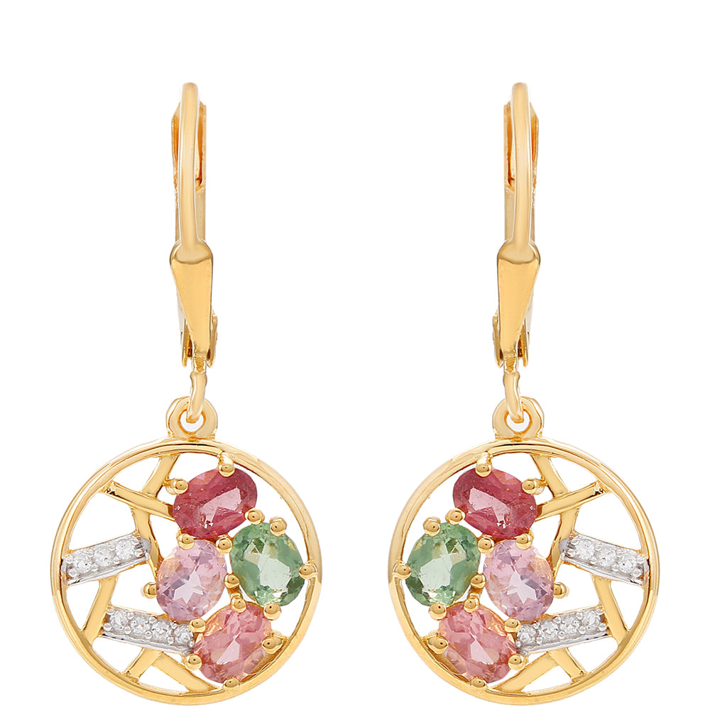 Pozlacené Stříbrné Náušnice s Duhovým Turmalínem z Pelmadulla a Bílým Topazem 1 