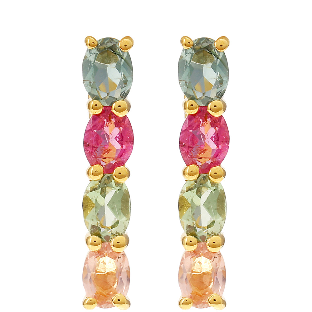 Pozlacené Stříbrné Náušnice s Duhovým Turmalínem z Pelmadulla