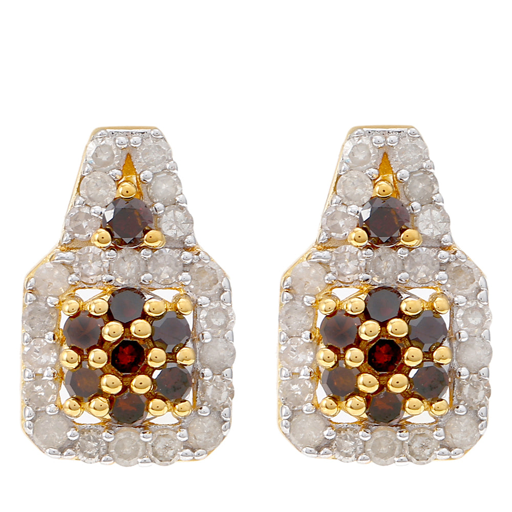 Pozlacené Stříbrné Náušnice s Červeným Diamantem a Bílým Diamantem 1 