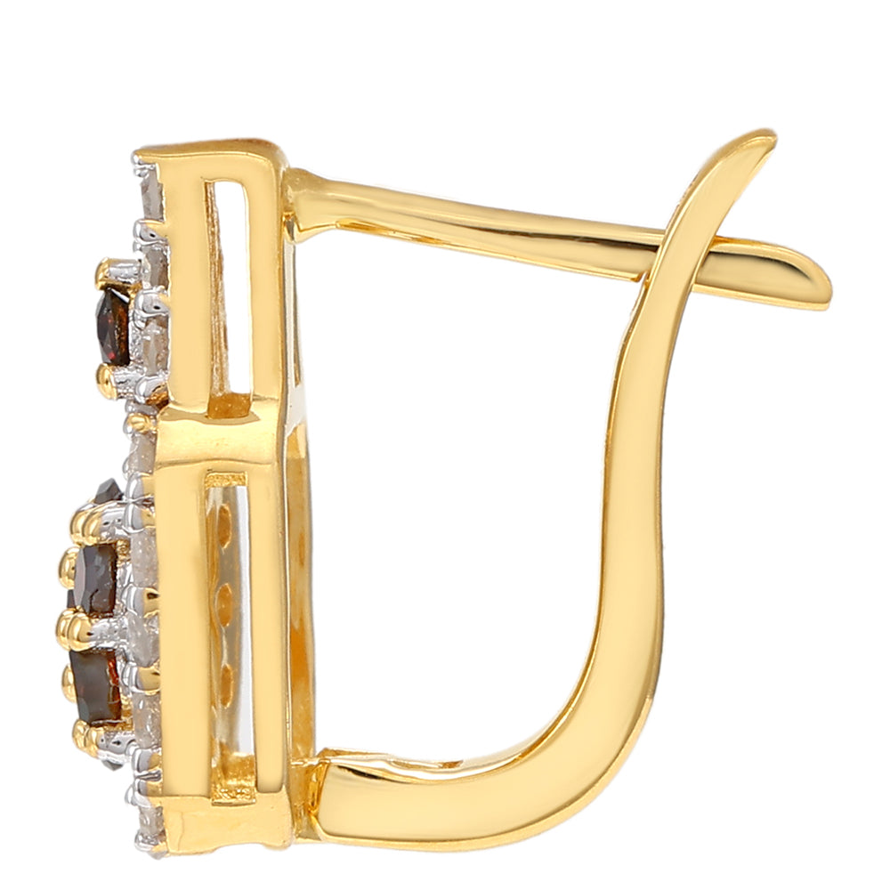 Pozlacené Stříbrné Náušnice s Červeným Diamantem a Bílým Diamantem 2 