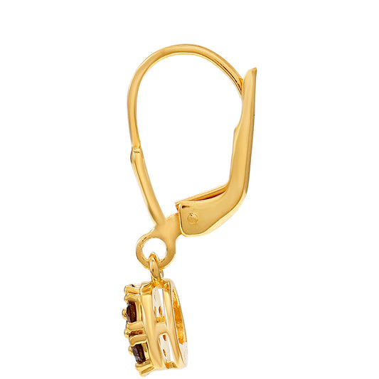 Pozlacené Stříbrné Náušnice s Červeným Diamantem