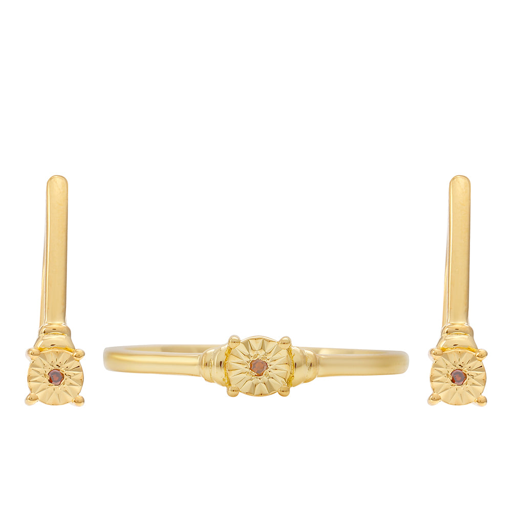 Pozlacené Stříbro 925/1000 - Sada s Červeným Diamantem - Karátové číslo: 0.02. přibližná hmotnost: 3.73 gramů ( Náušnice+Prsten ) 1 