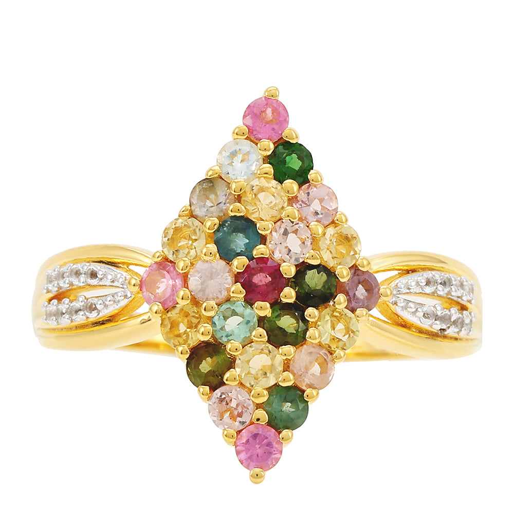 Pozlacený Stříbrný Prsten s Duhovým Turmalínem z Pelmadulla a Bílým Topazem 1 