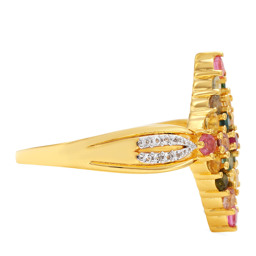 Pozlacený Stříbrný Prsten s Duhovým Turmalínem z Pelmadulla a Bílým Topazem 2 