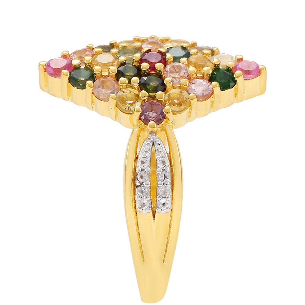 Pozlacený Stříbrný Prsten s Duhovým Turmalínem z Pelmadulla a Bílým Topazem