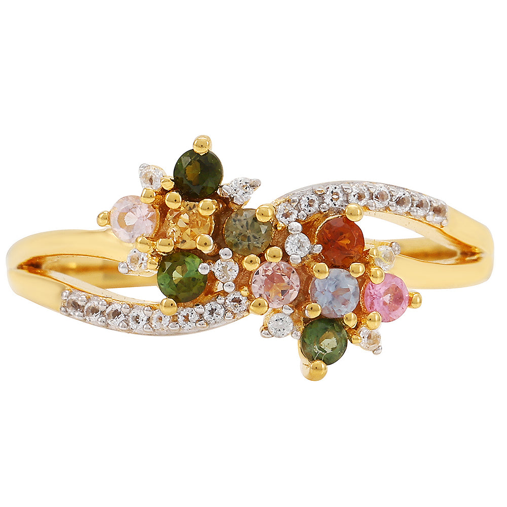 Pozlacený Stříbrný Prsten s Duhovým Turmalínem z Pelmadulla a Bílým Topazem