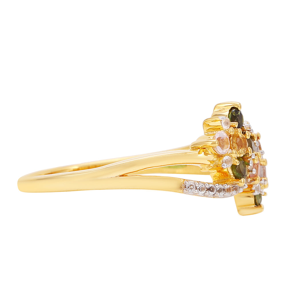 Pozlacený Stříbrný Prsten s Duhovým Turmalínem z Pelmadulla a Bílým Topazem