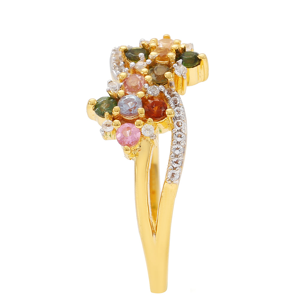 Pozlacený Stříbrný Prsten s Duhovým Turmalínem z Pelmadulla a Bílým Topazem 3 