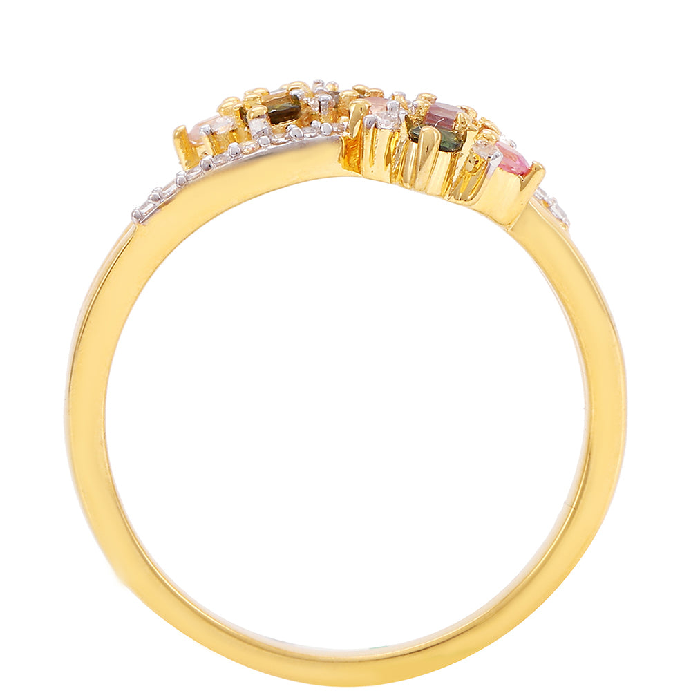 Pozlacený Stříbrný Prsten s Duhovým Turmalínem z Pelmadulla a Bílým Topazem 4 