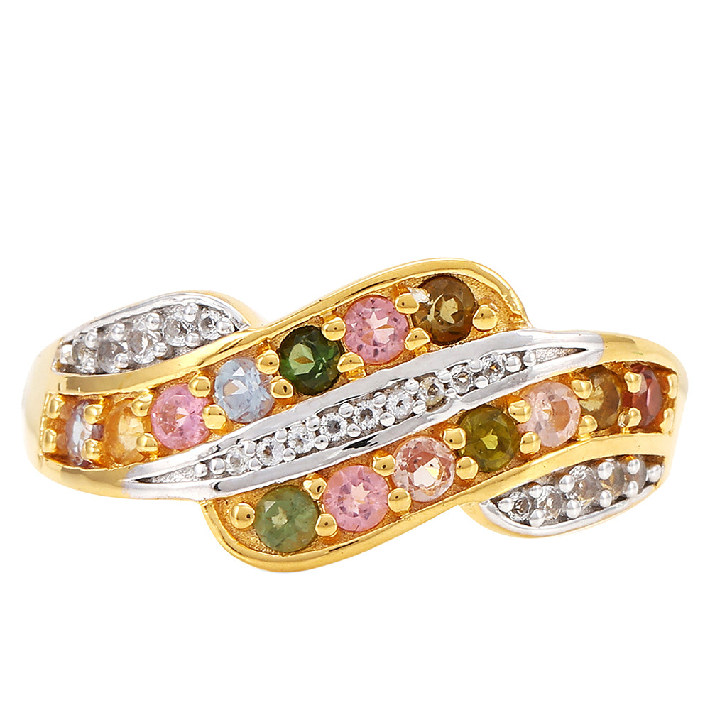 Pozlacený Stříbrný Prsten s Duhovým Turmalínem z Pelmadulla a Bílým Topazem 1 