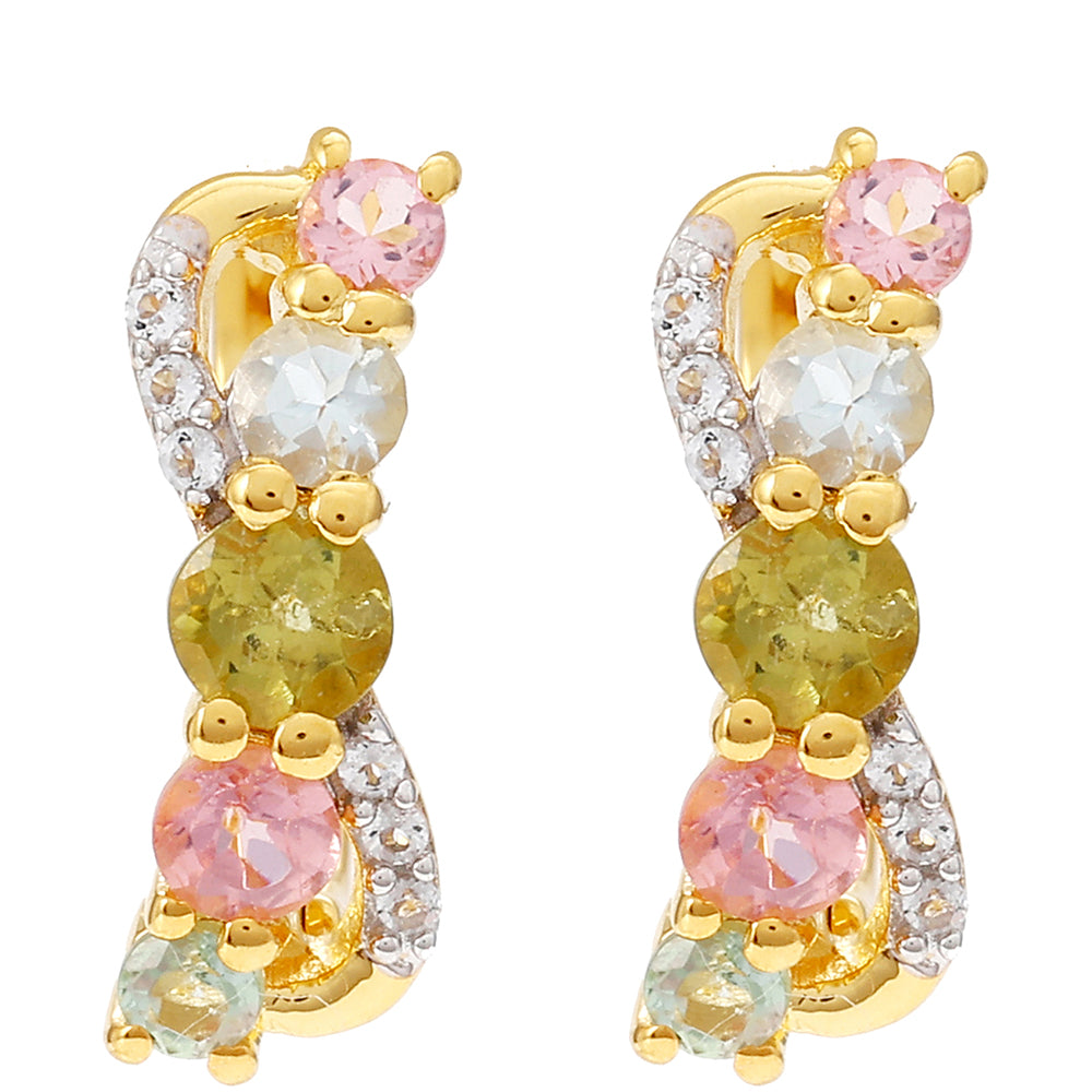 Pozlacené Stříbrné Náušnice s Duhovým Turmalínem z Pelmadulla a Bílým Topazem