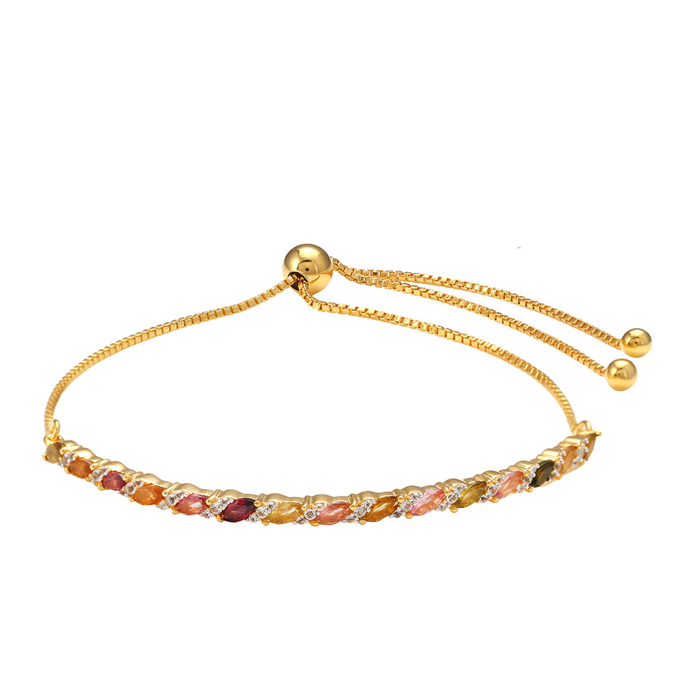 Pozlacené Stříbro 925/1000 - Náramek s Duhovým Turmalínem z Pelmadulla a Bílým Topazem - Karátové číslo: 1.64. přibližná hmotnost: 4.43 gramů 1 