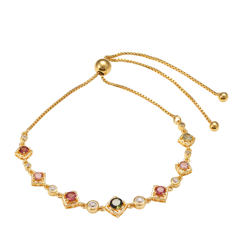 Pozlacené Stříbro 925/1000 - Náramek s Duhovým Turmalínem z Pelmadulla a Bílým Topazem - Karátové číslo: 1.35. přibližná hmotnost: 5.06 gramů 1 