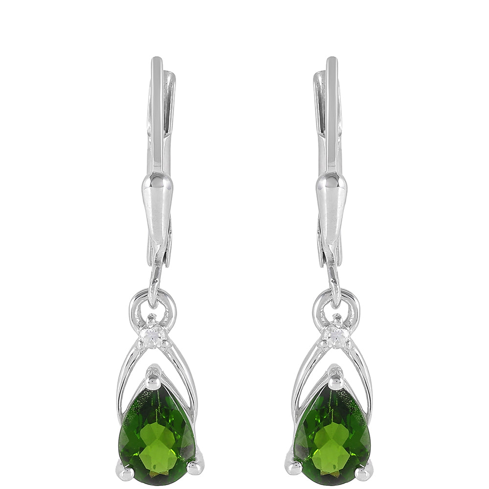 Stříbrné Náušnice s Chromovým Diopsidem a Bílým Topazem