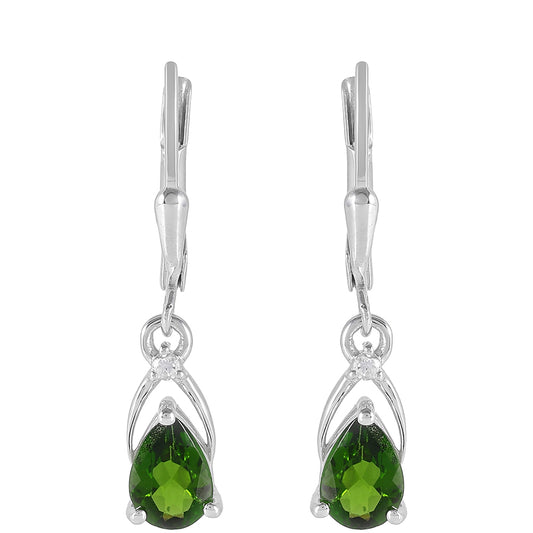 Stříbrné Náušnice s Chromovým Diopsidem a Bílým Topazem
