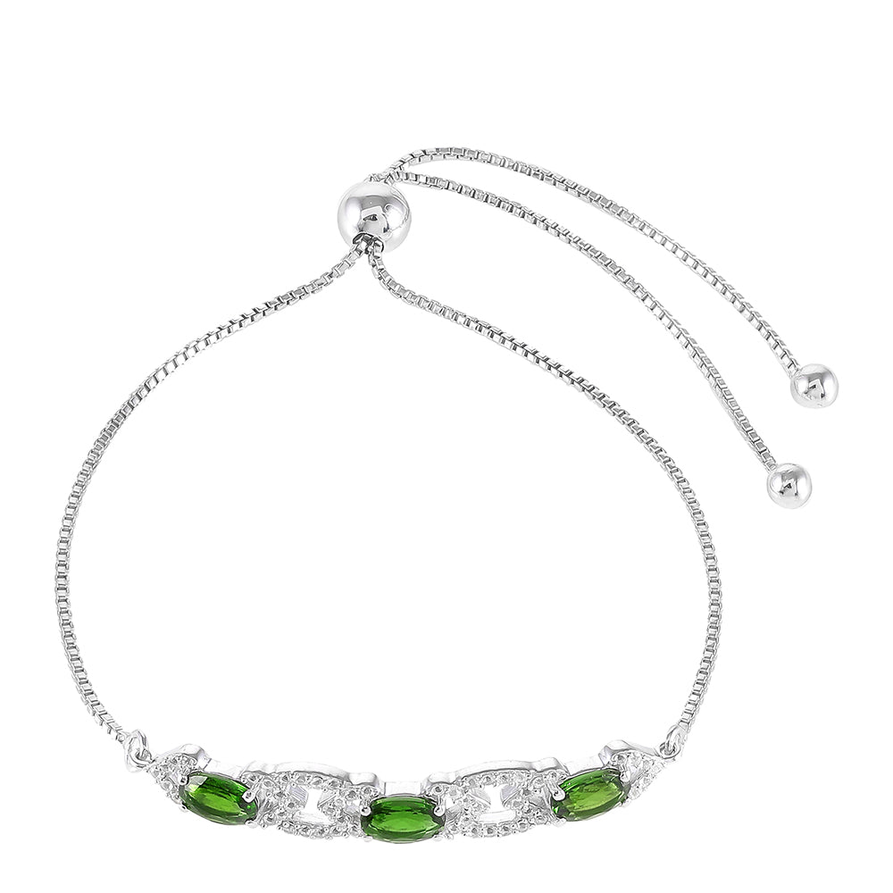 Stříbrný Náramek s Chromovým Diopsidem a Bílým Topazem 2 