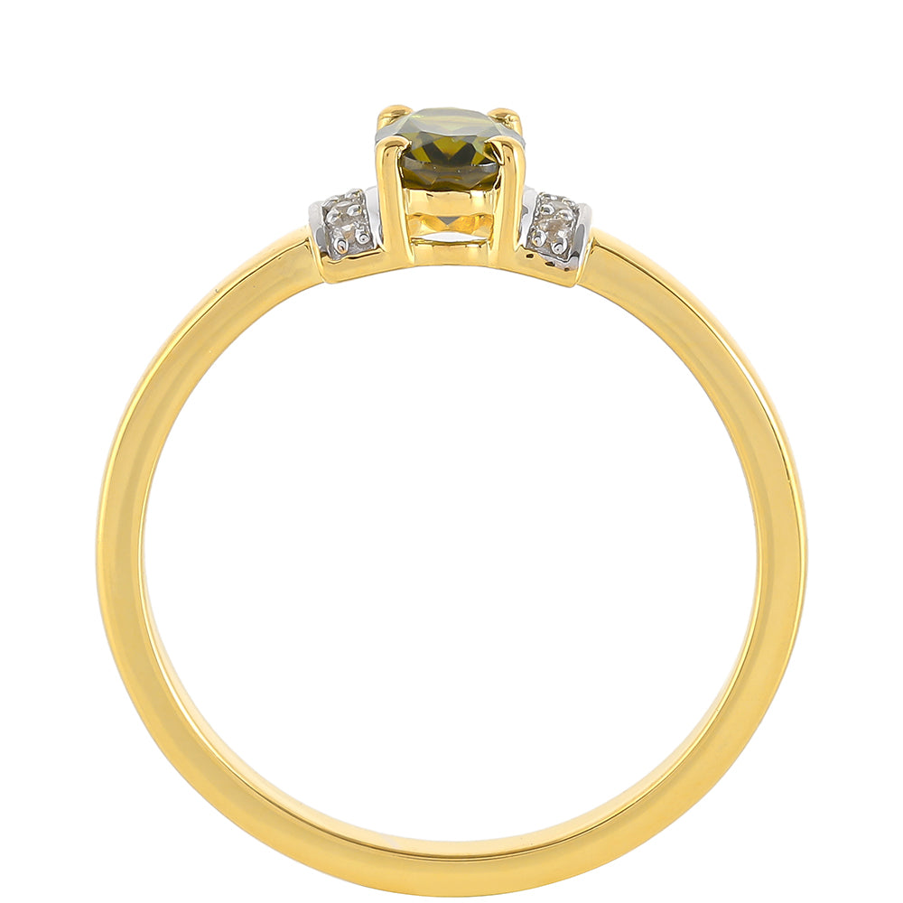 Pozlacené Stříbro 925/1000 - Prsten se Zeleným Turmalínem a Přírodním Zirkonem - Karátové číslo: 0.46. přibližná hmotnost: 1.72 gramů 4 