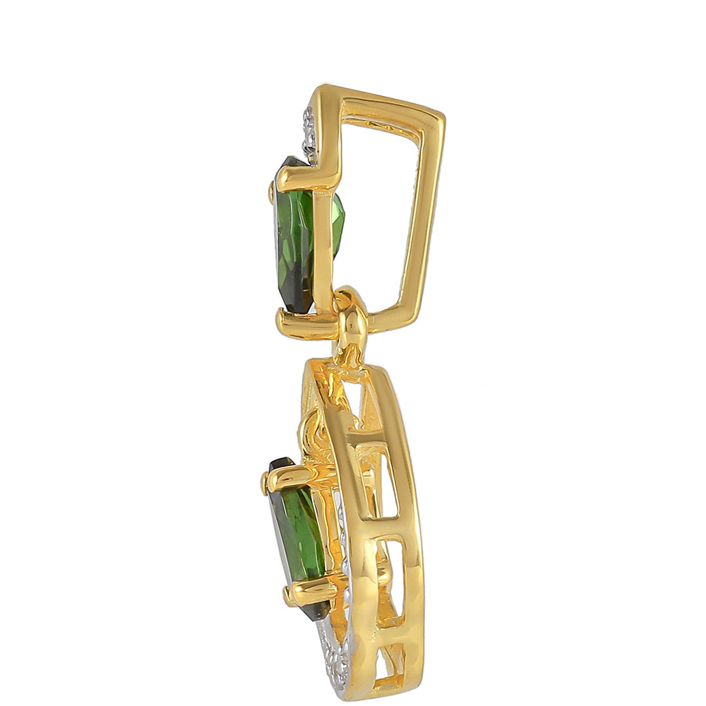 Pozlacené Stříbro 925/1000 - Přívěsek se Zeleným Turmalínem a Přírodním Zirkonem - Karátové číslo: 0.49. přibližná hmotnost: 0.87 gramů