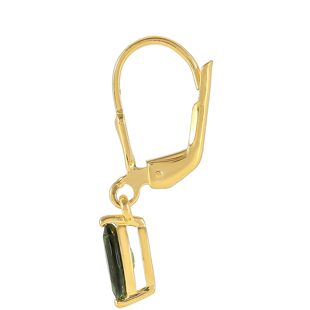 Pozlacené Stříbro 925/1000 - Náušnice se Zeleným Turmalínem - Karátové číslo: 0.74. přibližná hmotnost: 1.33 gramů 2 
