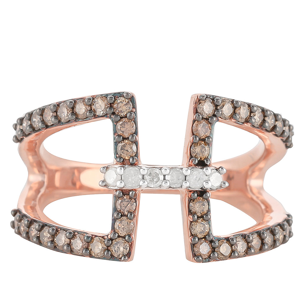 Růžovým Zlatem 925 / 1000 Sterlingové Stříbro Prsten s Champagne Diamantem a Bílým Diamantem